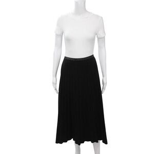 Yal Womens A-Line Pleated Black Midi Skirt Polyester Solid Size S